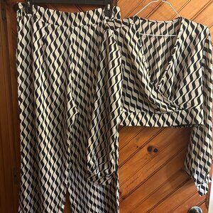 SHEIN Pant and Top Set, Black and Cream Size XL